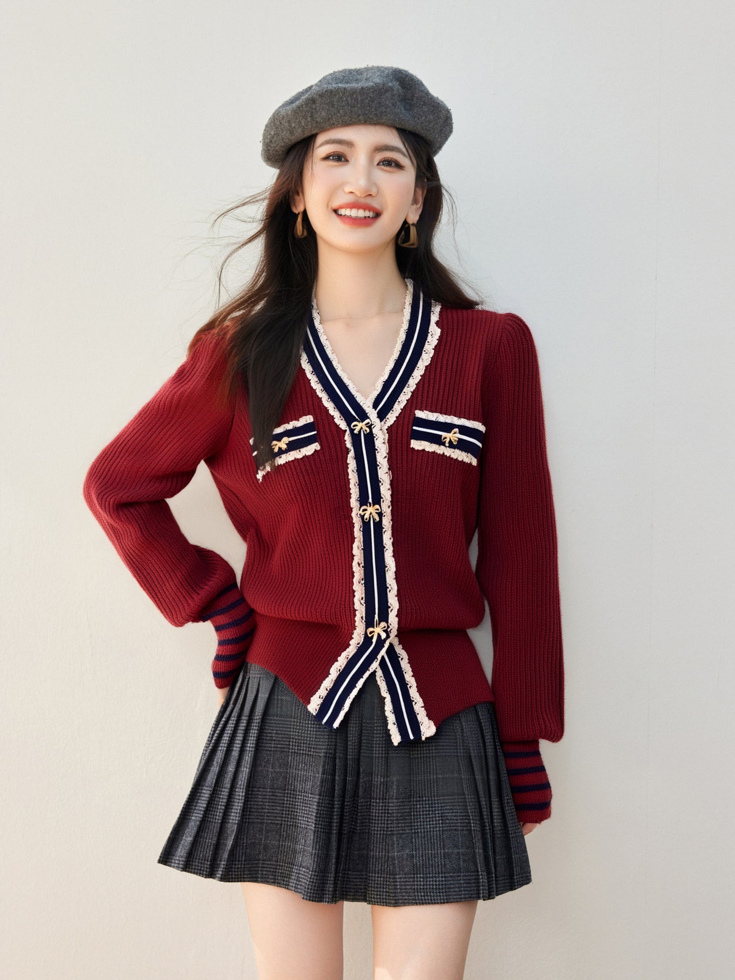 Women's Sweater V-Neck Ribbed Knit Preppy Knitwear