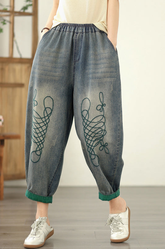 Women Jeans Denim Harem Pants Elastic Waist