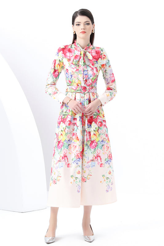 Women's Floral print Tie Neck Maxi Dress