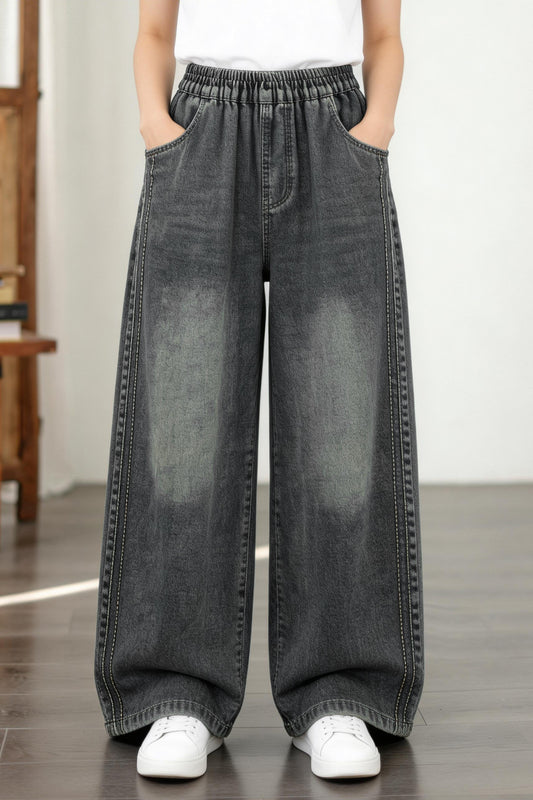 26-Women's Baggy Jeans Elastic Waist Loose Denim Pants