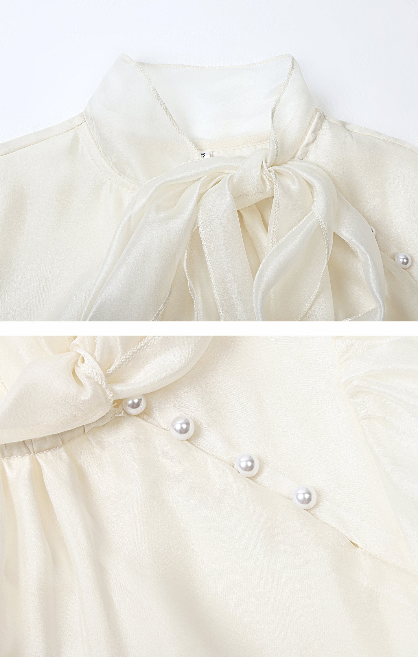 Elegant Bow Tie Pearl Accent Blouse