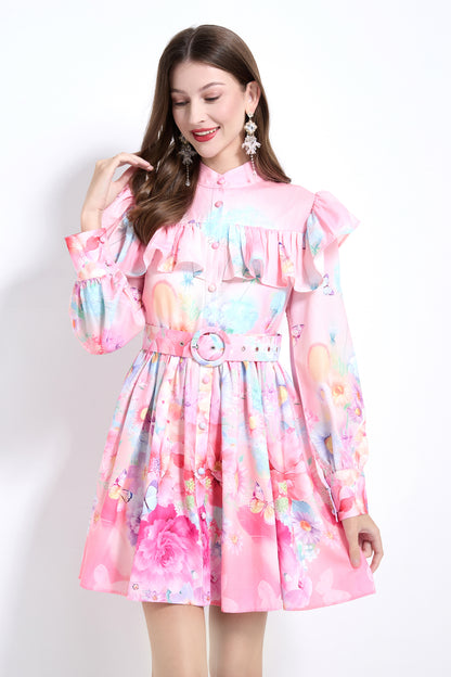 Women's Floral Print Ruffles Trendy Mini Dress