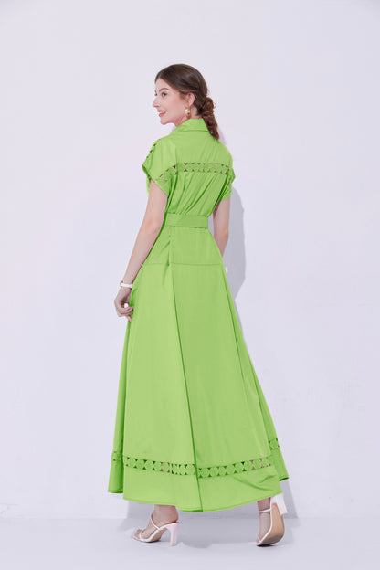 Women's Collar Hollow Cap Sleeve  Maxi Dress