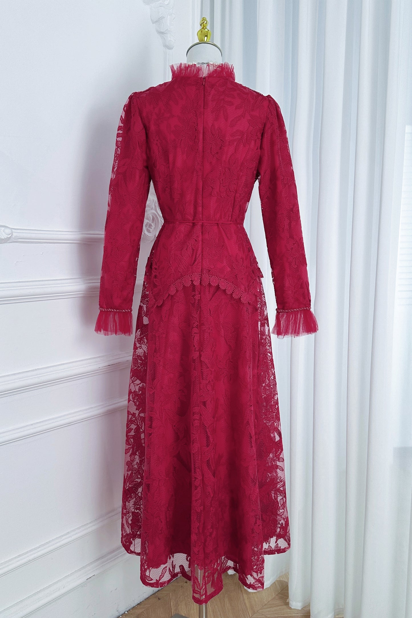 Elegant Embroidered Mesh Bead Trim Maxi Dress