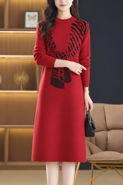 Women's Sweater Long Sleeve Knit Fall Winter Tunic Dress