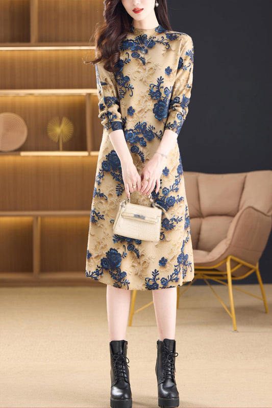 Fall Knitted Stretch Pullover Elegant Midi Dress