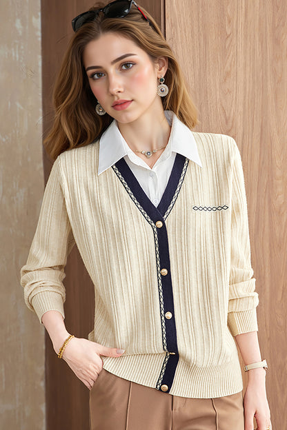Women's Sweater 2 in 1 Lapel Ribbed Knit Pullover Top