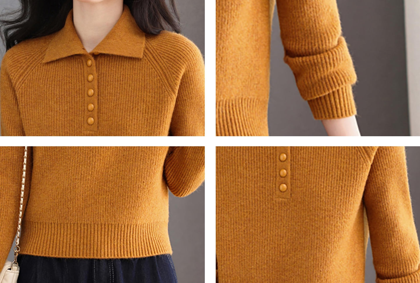 Women's Ribbed Knit Polo Top — Soft Button-Front Sweater