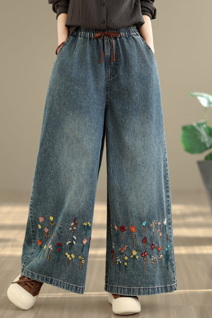 26-Women's Baggy Jeans Embroidery Wide Leg Denim