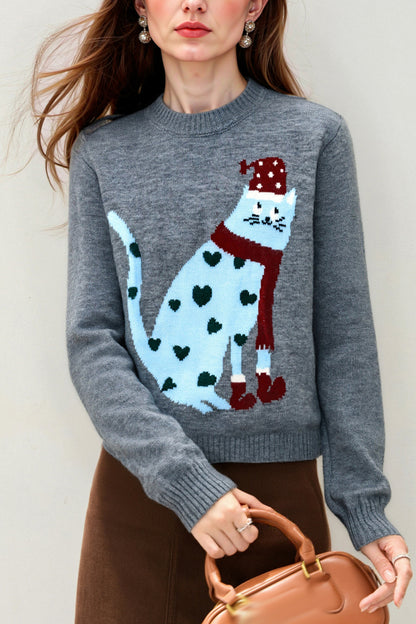 Women's Cat Sweater Fun Graphic Pullover Top
