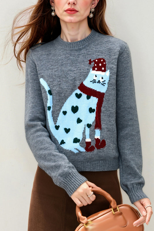 Women's Cat Sweater Fun Graphic Pullover Top