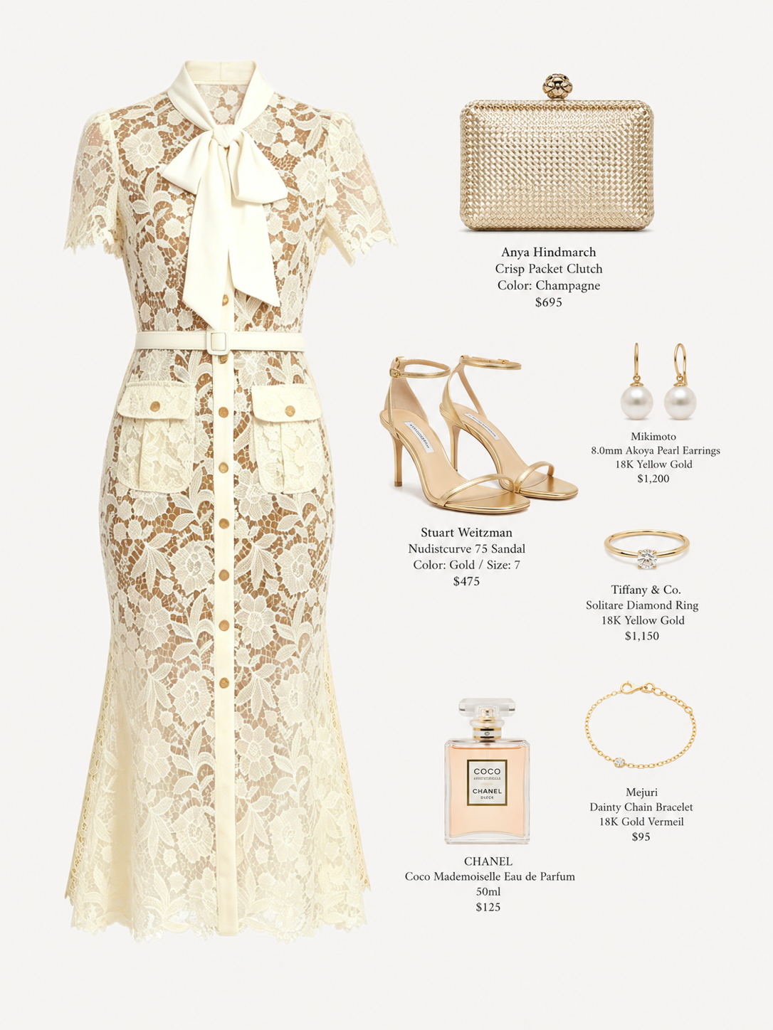 Butter Yellow Tie Neck Lace Button Up Midi Dress