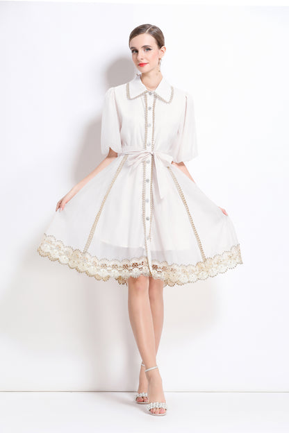 White Lace Trim Chiffon Mini Dress