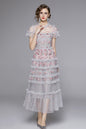 Romantic Floral Embroidered Ruffle Midi Dress