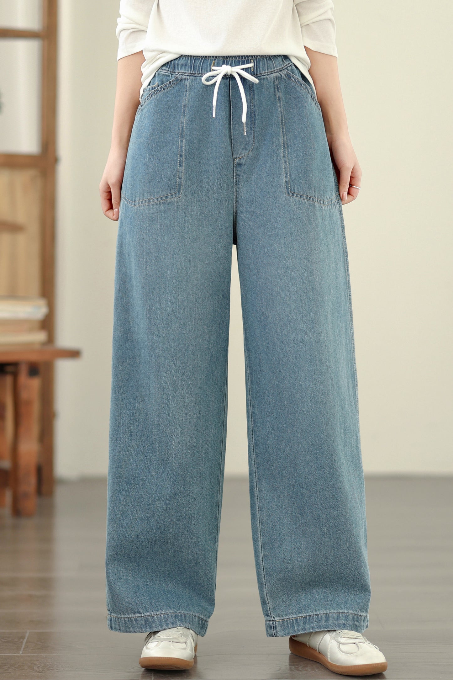 Women's Jeans Elastic Waist Baggy Wide Leg Pants
