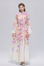26-Women Floral Print Button Flowy Maxi Belt Dress