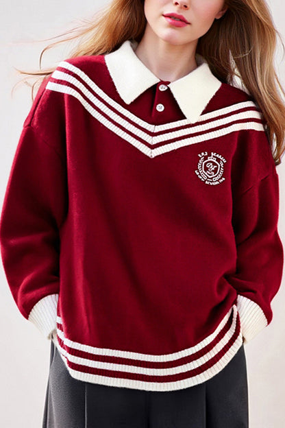 Women's Preppy Sweater 2 in 1 Ribbed Knit Pullover Top