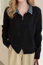 Women's Zip Up Cardigan Sweater Denim Polo Knit Tops