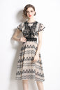 SSY-Women's Boho Floral Ruffle Chiffon Lace Midi Dress