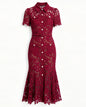 Lace Collared Belted Fishtail Dress | Wine Red