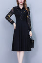 Women's V-Neck Long Sleeve Floral Print Black Dress