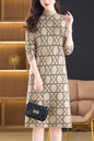 Women's Fall Long Sleeve Knitted Sweater Midi Dress