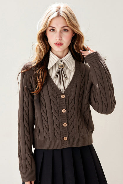 Women's Cable Knit College Style Chunky Sweater