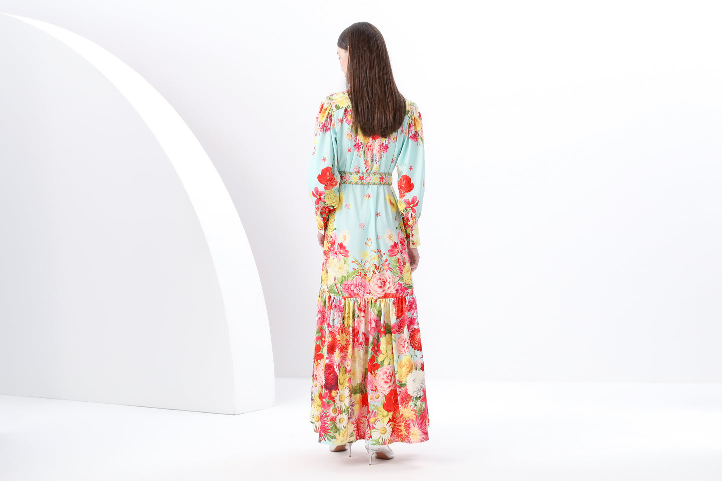 Women's Puff Sleeve Button Floral Pring Maxi Dress