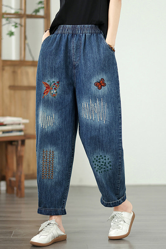 Women Jeans Denim Loose Pants Elastic Waist