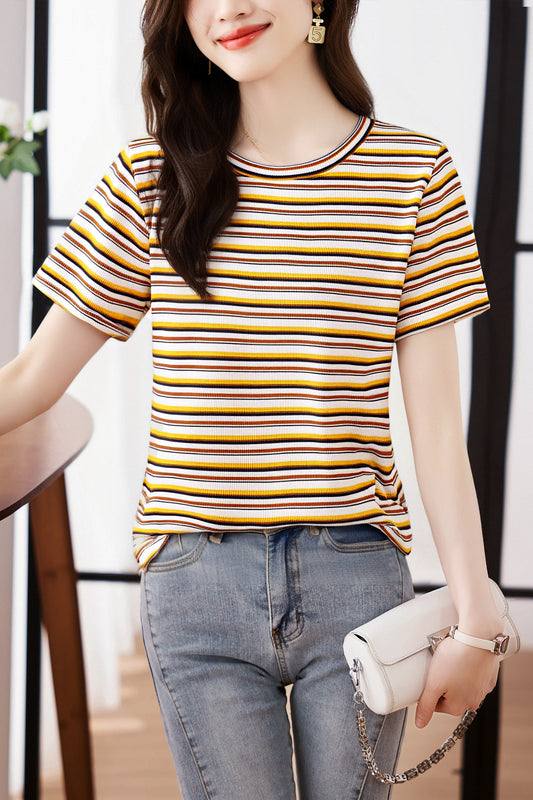 Women's Lightweight Sweater Striped Knit Pullover Top