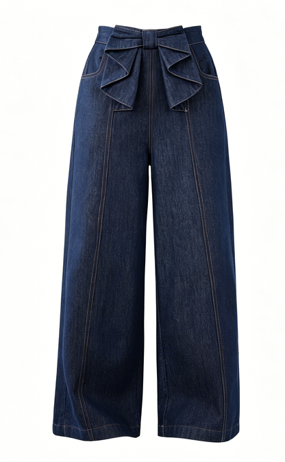 Bow Waist Wide Leg Jeans – Dark Wash Resort Denim Pants