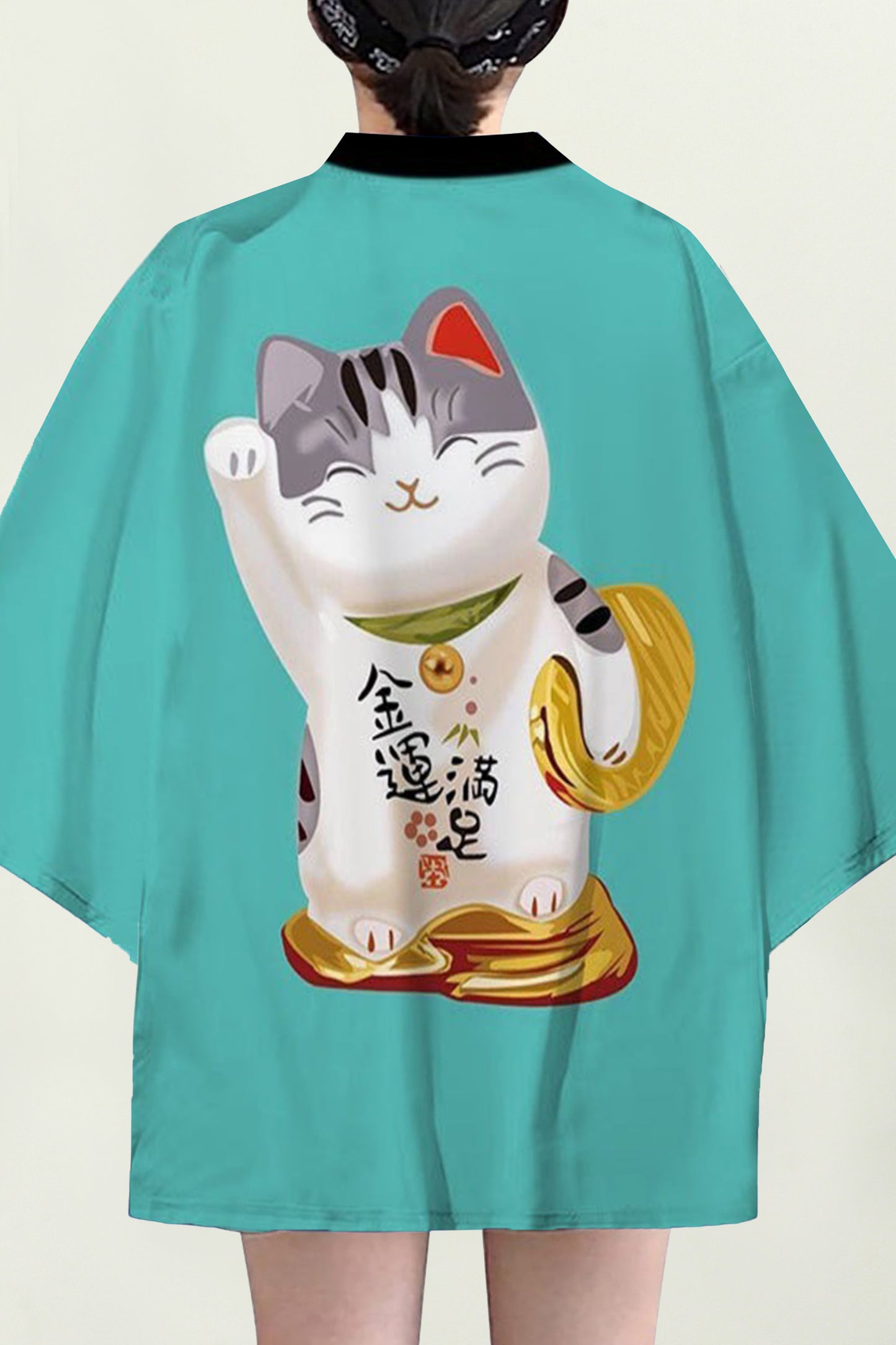 Women's Lucky Cat Cardigan Kimono Cover up Tops