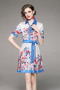 SSY-Women's Floral Lapel Collar Short Sleeve Mini Dress