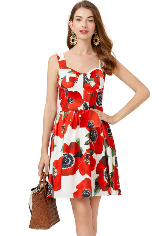 Women's Built-in Bra  Floral Print Sleeveless  Mini Sun Dress