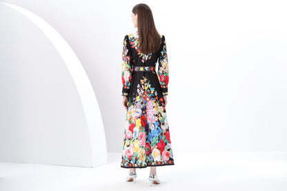 Women's Floral Print  Flowy Button Up Split Maxi Dress