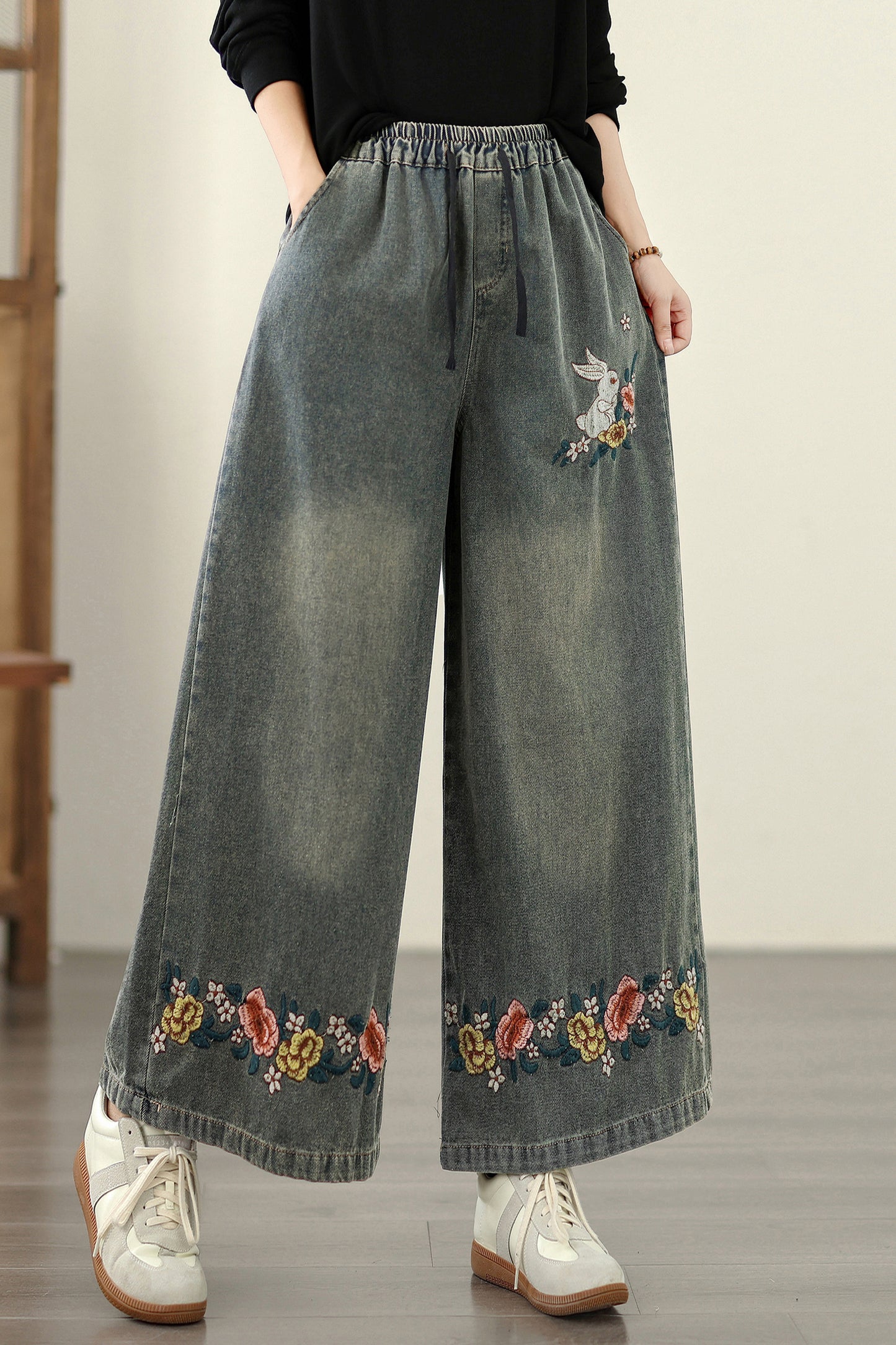Women's Baggy Jeans Drawstring Wide Leg Denim