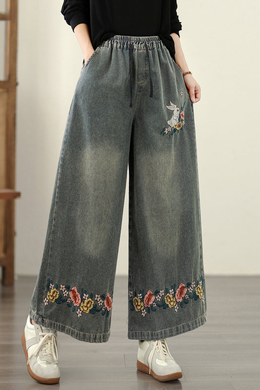 Women's Baggy Jeans Drawstring Wide Leg Denim