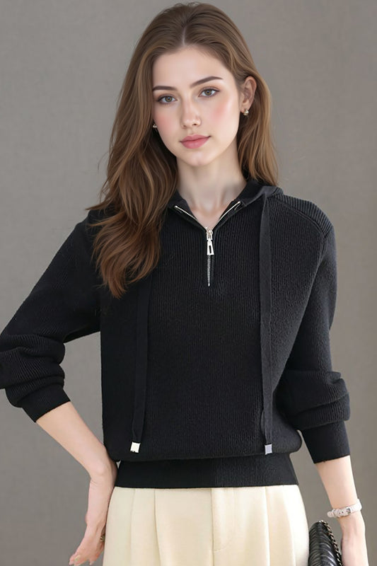 Women's Hoodie Sweaters Quarter Zip Knit Outfits