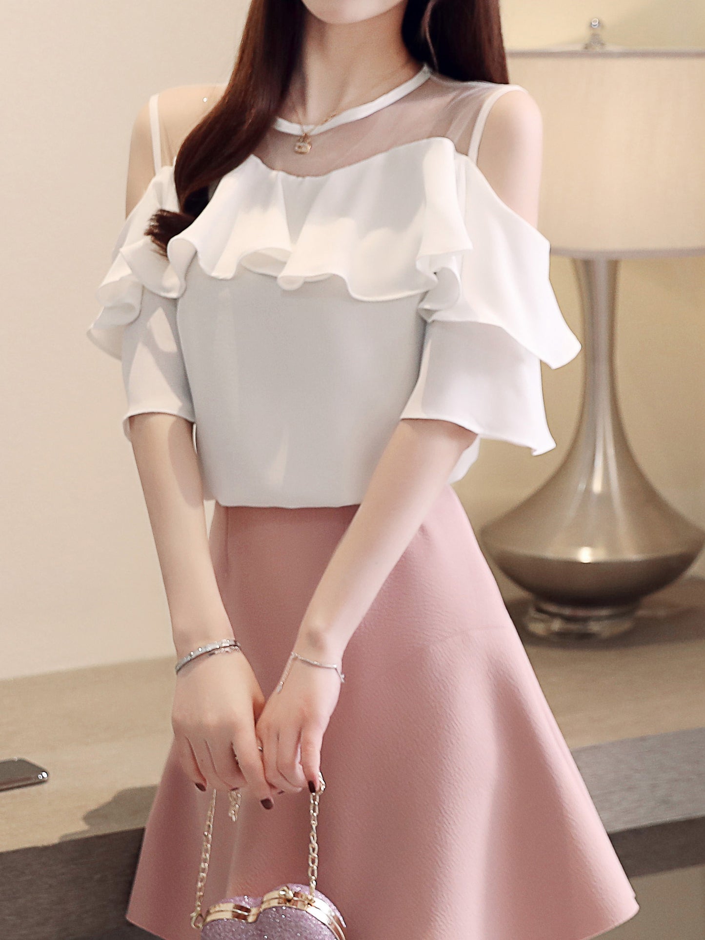 Cold Shoulder Chiffon Ruffle Top | Elegant Summer Statement Blouse