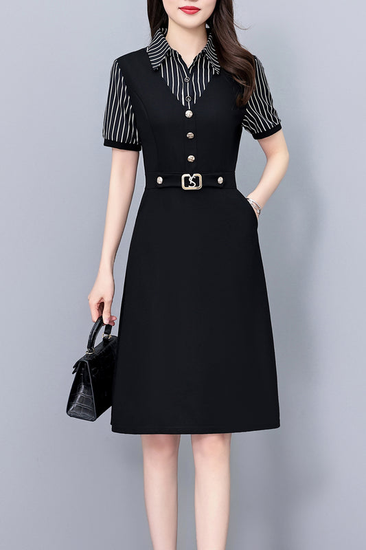 26-Women's Lapel V-Neck  Pockets Midi Dress