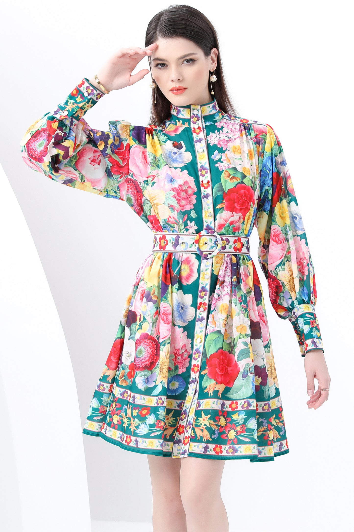 Women's Floral Print Long Sleeve Mini Dress