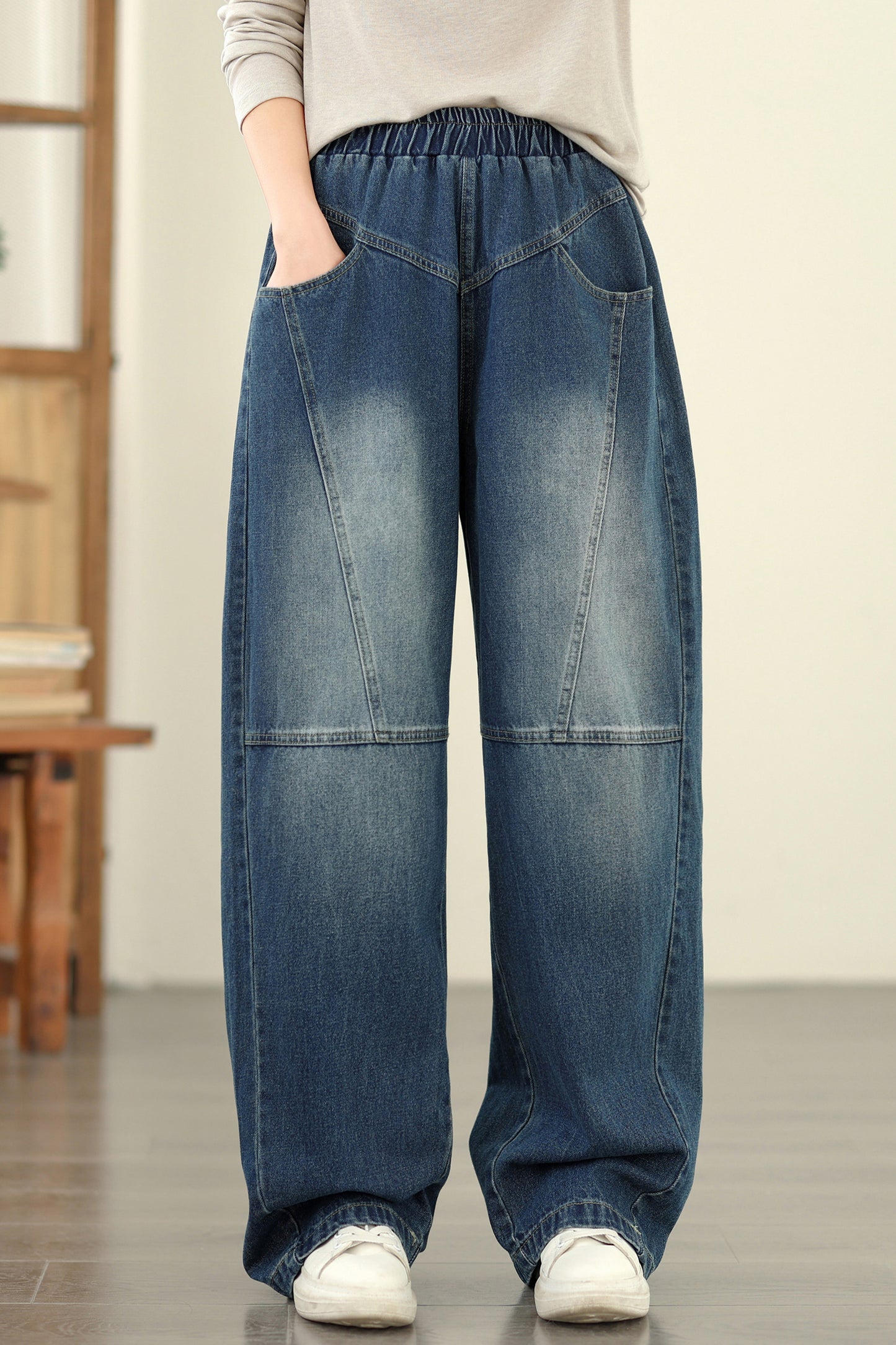 Women's Jeans Elastic Waist Baggy Wide Leg Pants