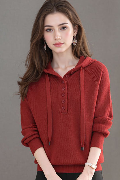 Women's Hoodie Sweater Drawstring Knit Sweatshirt