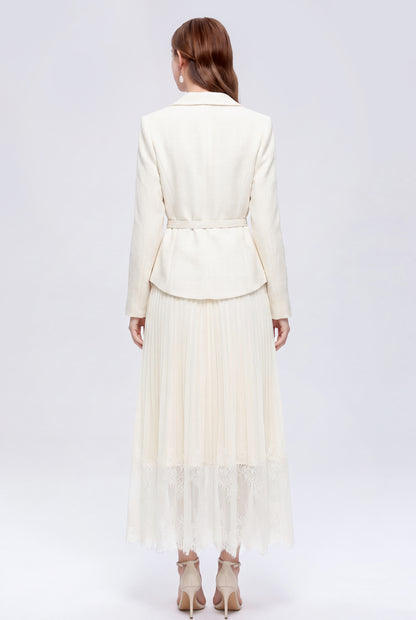 Elegant Two-Piece Pleated Skirt Suit Set for Women | Pink, Black & Beige