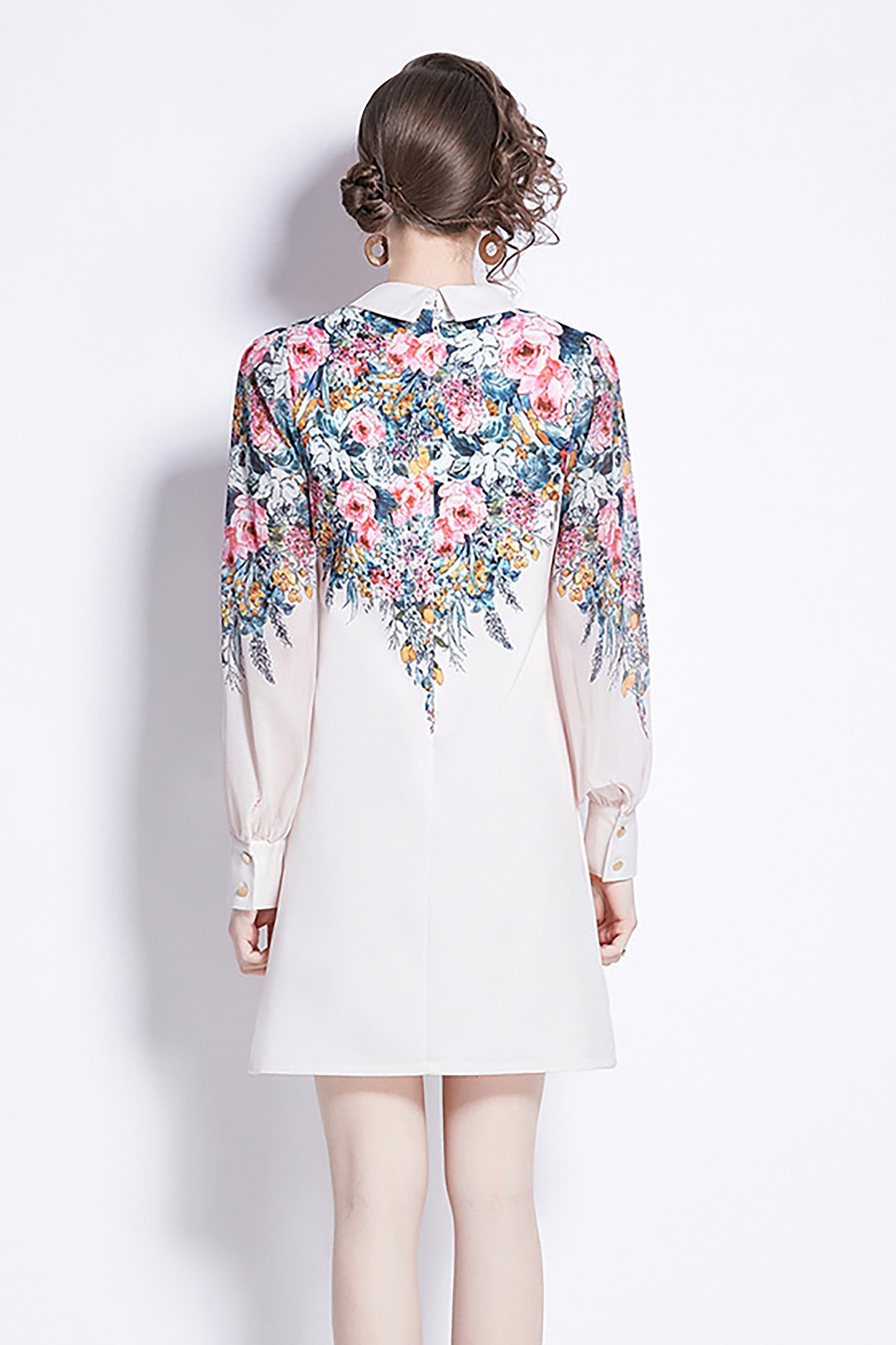 White Floral Mini Dress with Chiffon Sleeves - LAI MENG FIVE CATS