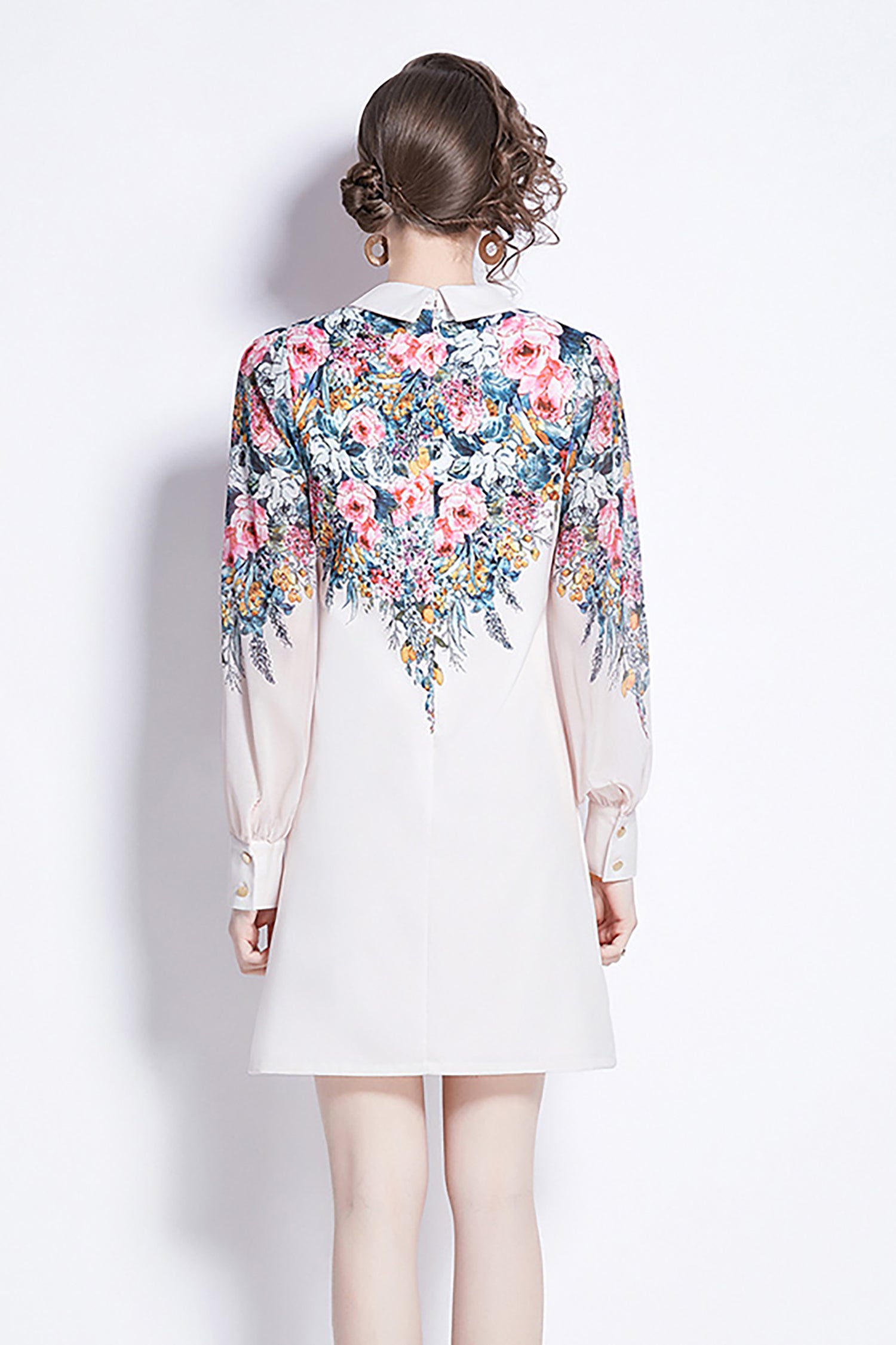 White Floral Mini Dress with Chiffon Sleeves - LAI MENG FIVE CATS