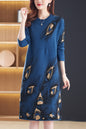 Women's Fall Long Sleeve Knitted Sweater Midi Dress