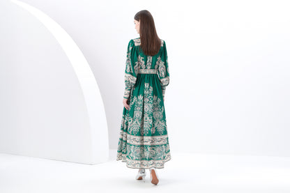 Women's Printed High-neck Puff Sleeves Maxi Dress