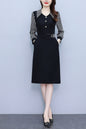 Women's V-Neck with Pockets Long Sleeve Black Dress