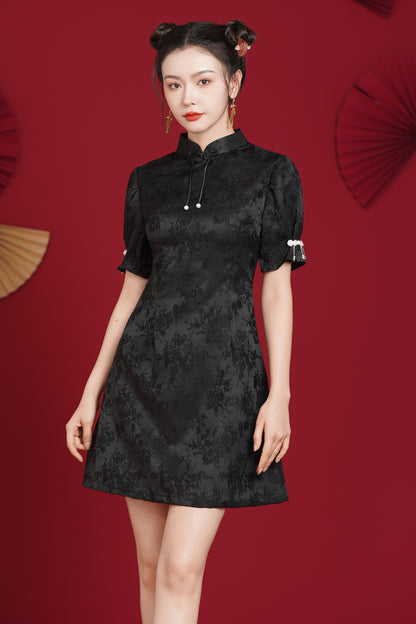 Women's Chinese Cheongsam Print Side Slit Mini Dress